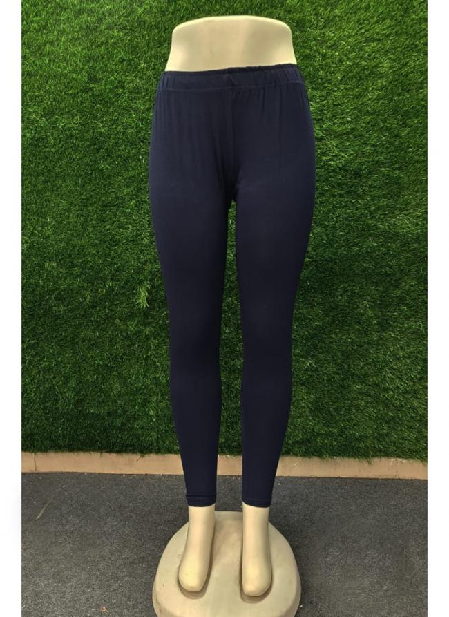 Cotton Navy Blue Casual Wear Plain Leggings